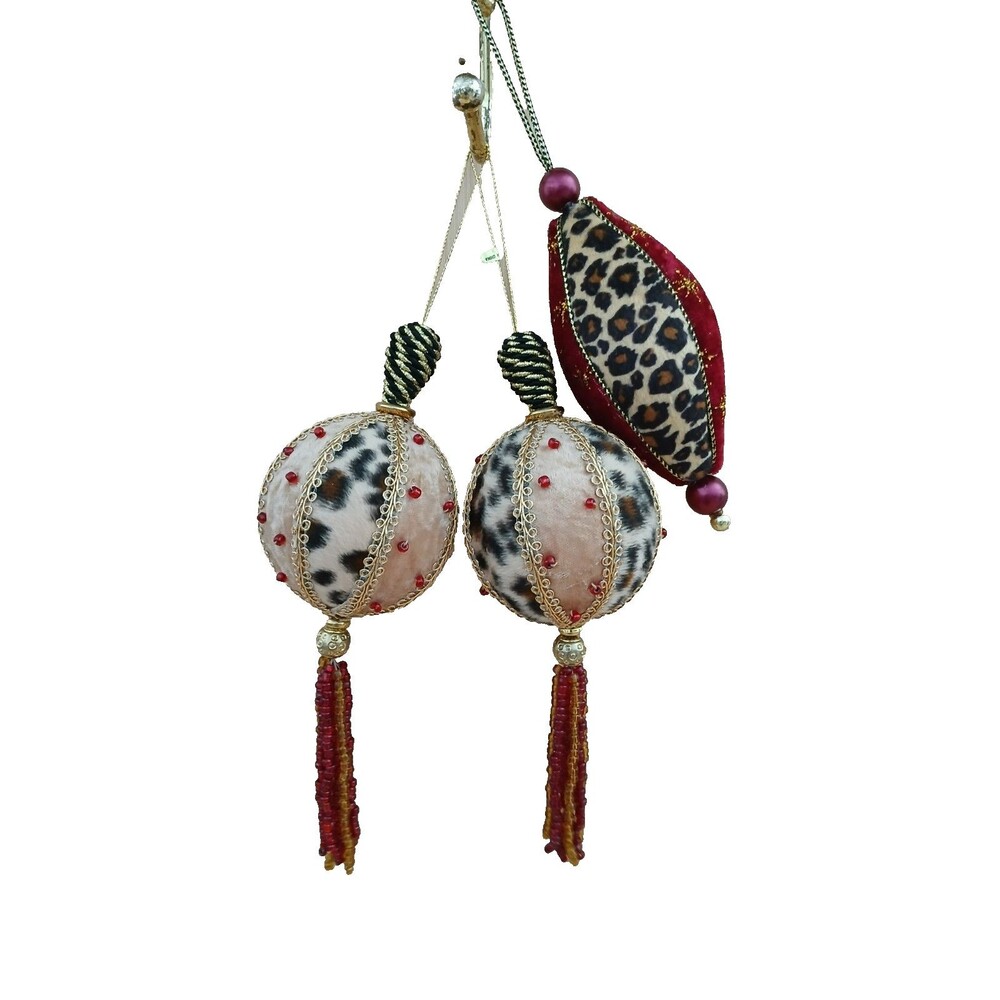 Fabric & Tassels Set of 3 Christmas Ornaments Holiday Tree Decoration